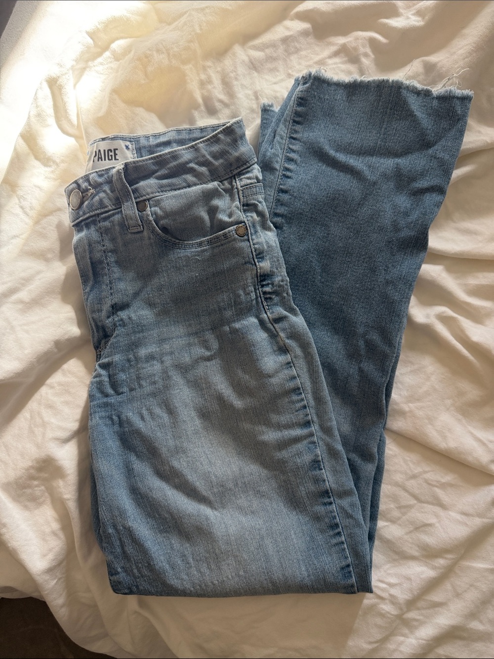 PAIGE Light Blue High-Rise Crop Flare Jeans